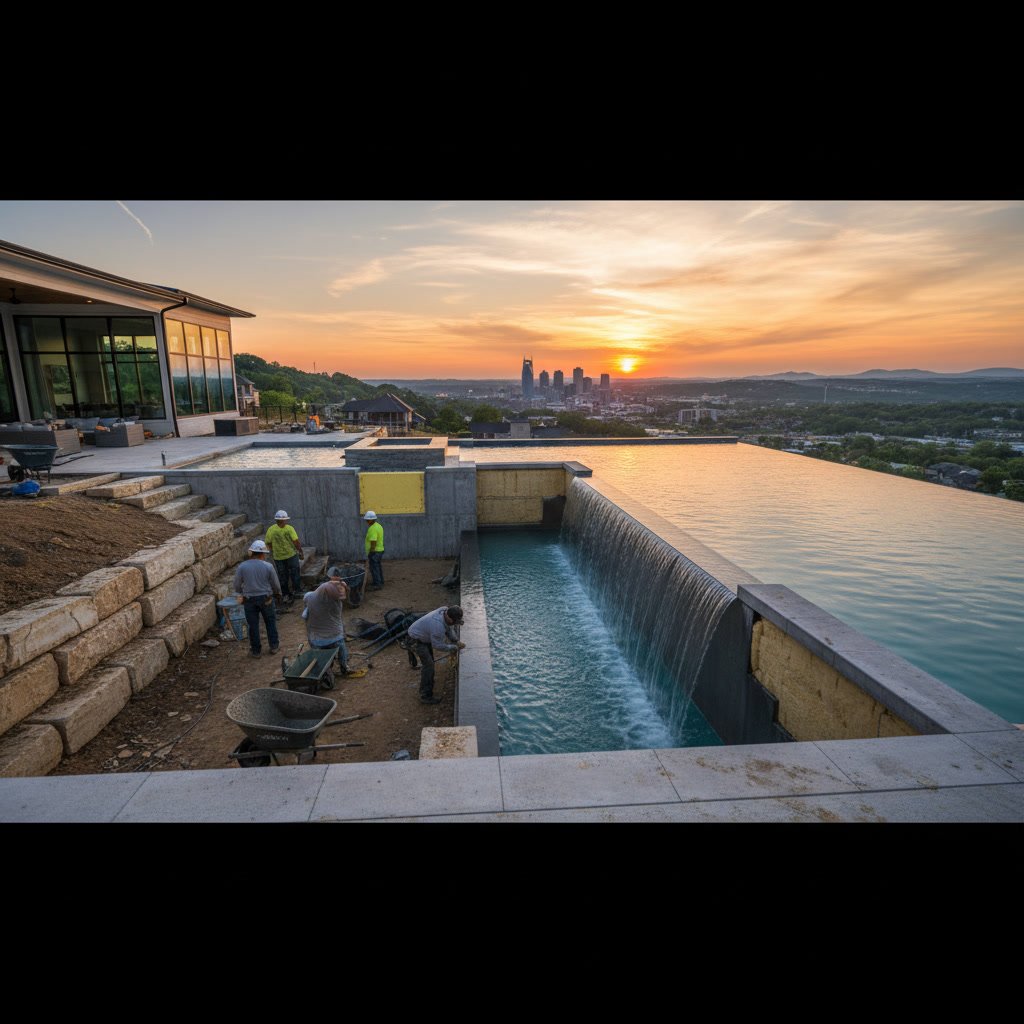 Modern ICF pool construction in Nashville Tennessee backyard with insulated concrete forms